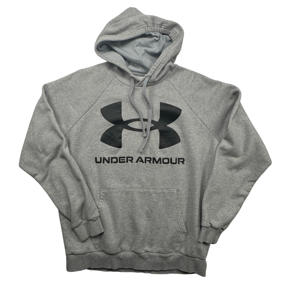 Under Armour Mens ColdGear Hoodie Gray Heather Logo Pullover Sweatshirt Large‎